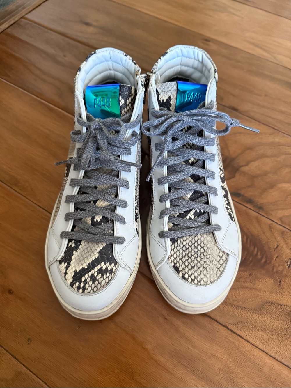 P448 Snake-Print High-Top Sneakers in Ivory and Black EUC